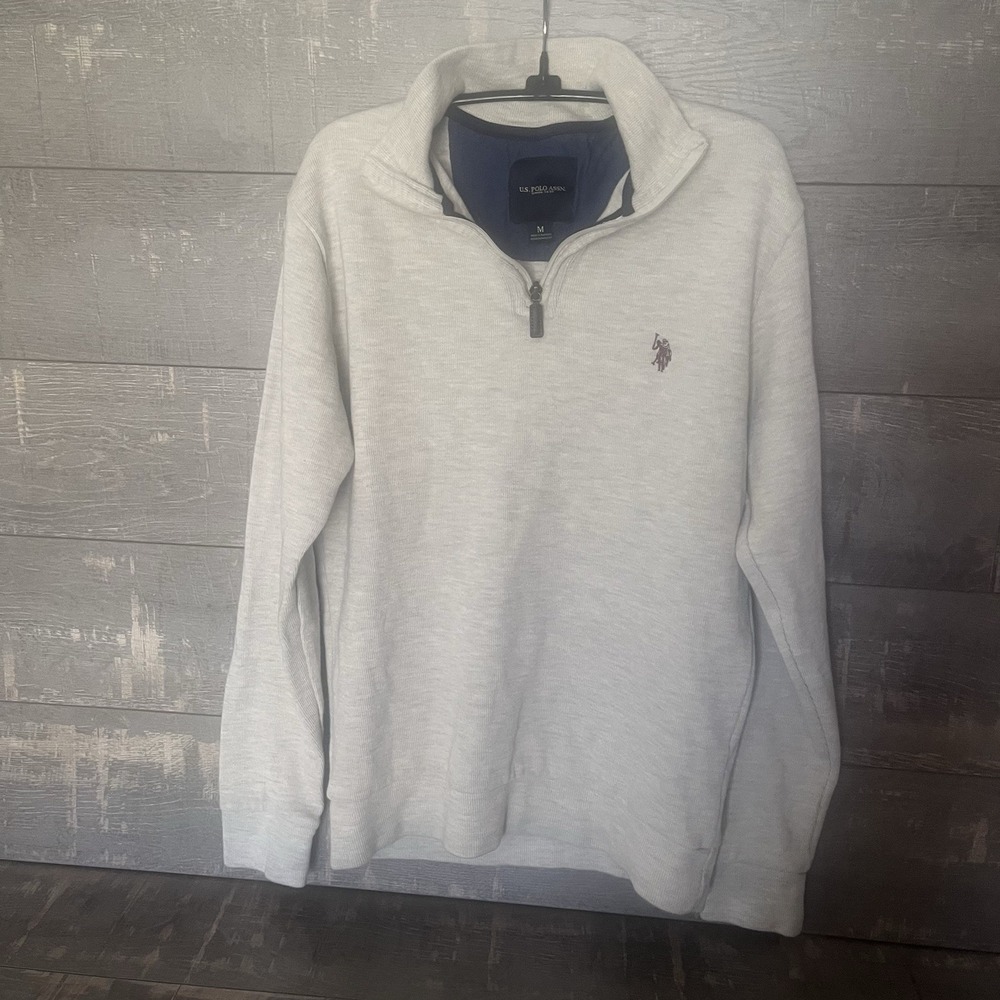 U.S Polo Assn Quarter Zip Pullover Mens M Gray Cotton Preppy Casual Office - Picture 1 of 6